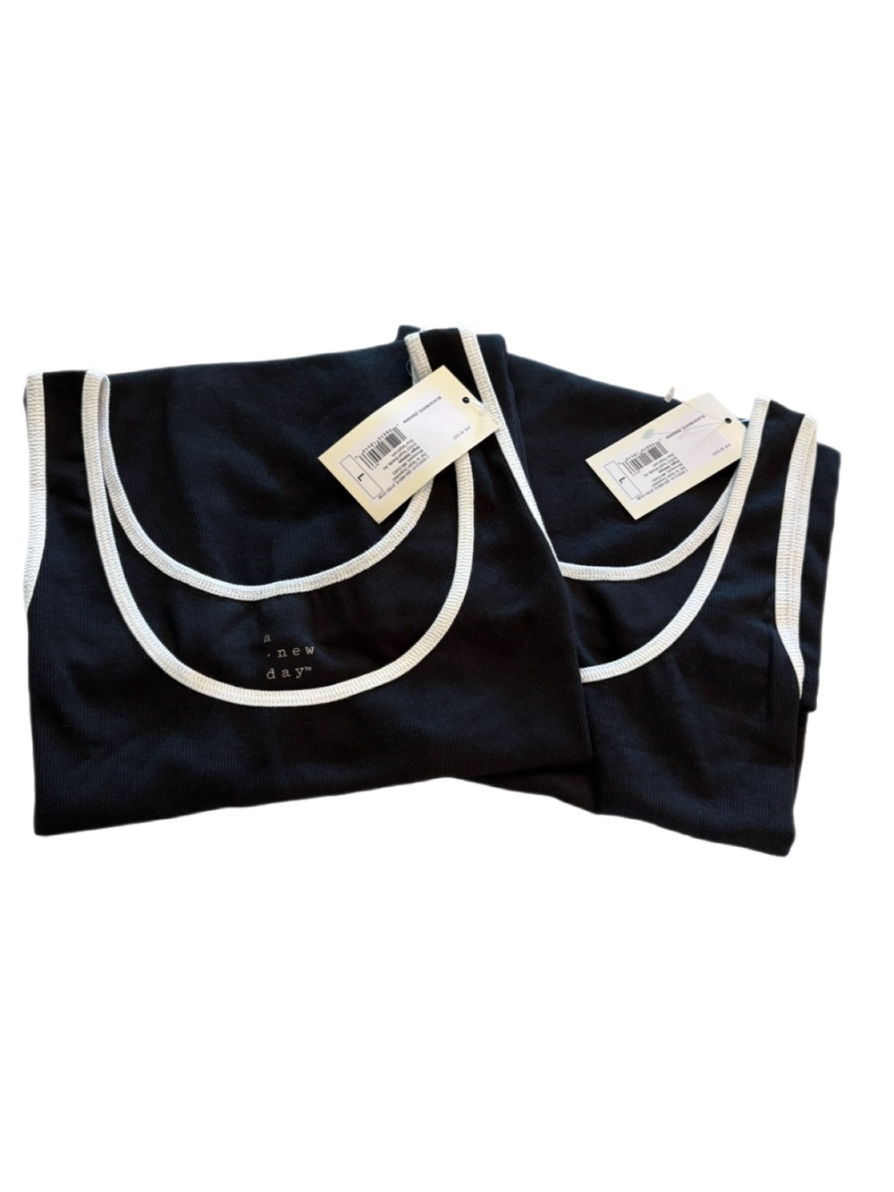 A New Day Black White Trim Stretch Tank Top 2 Pack Size Large NWT - Picture 5 of 9